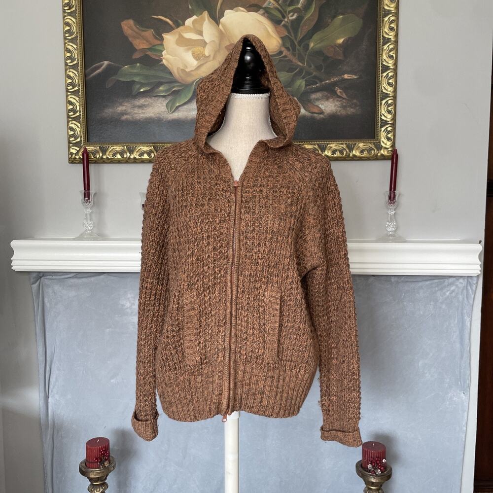 Tiara Hooded Chunky Knit Zip Boho Sweater Size XL Cottagecore
